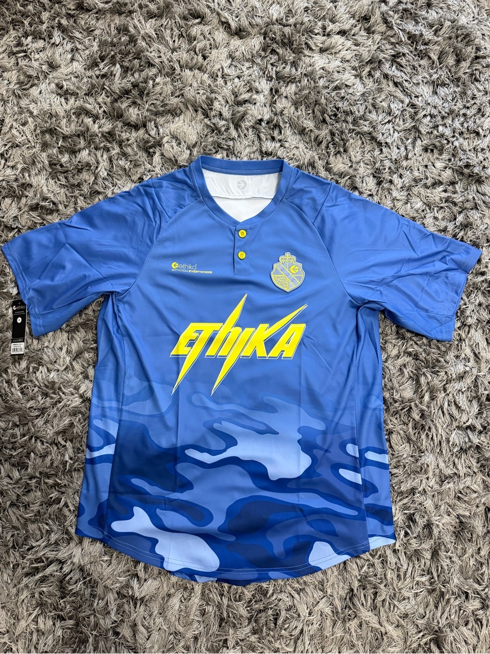 ethika Blue Camo Short-Sleeve Jersey with Yellow Logo